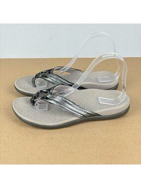 Vionic Tide Aloe Metallic Pewter Thong Sandals Womens 7 Flip Flop Slip On